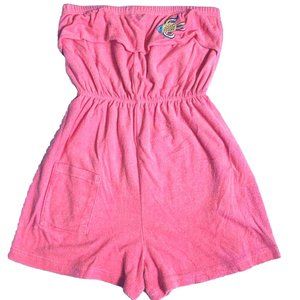 Palm Harbour 80s Playsuit Romper Sz L Tube Top Pink Lipstick Fish Embroider Cove